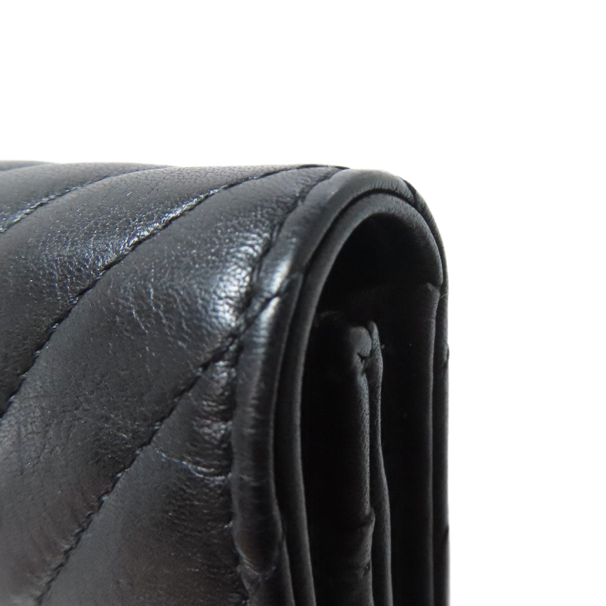 CHANEL Bifold Wallet Calfskin black COCO Mark Vstitch SilverMetal