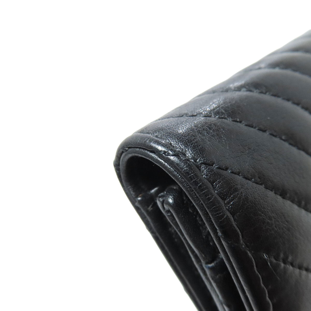 CHANEL Bifold Wallet Calfskin black COCO Mark Vstitch SilverMetal