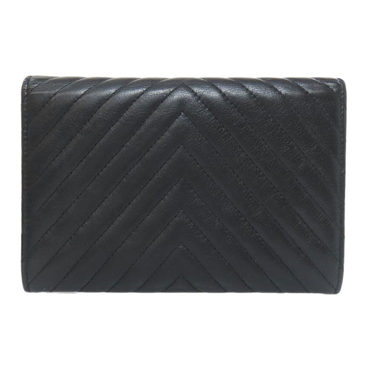 CHANEL Bifold Wallet Calfskin black COCO Mark Vstitch SilverMetal