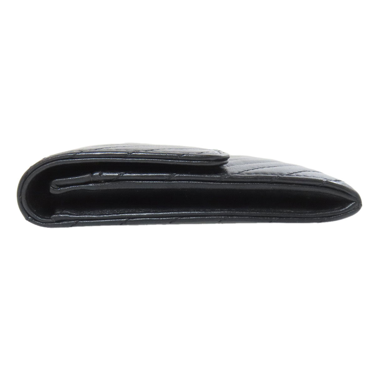 CHANEL Bifold Wallet Calfskin black COCO Mark Vstitch SilverMetal