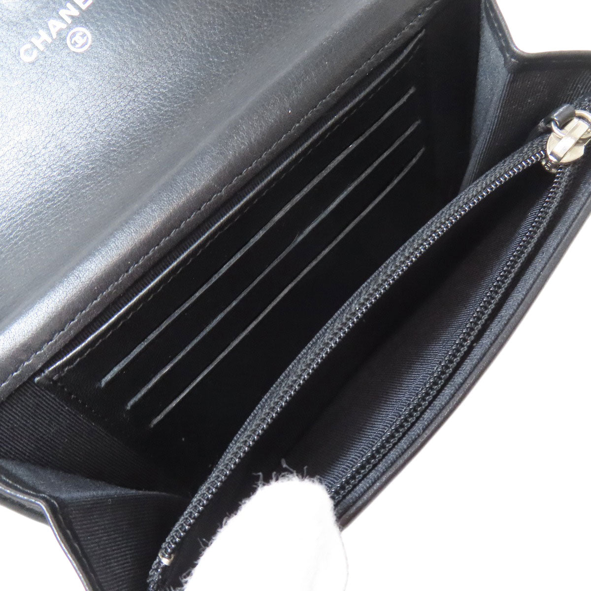 CHANEL Bifold Wallet Calfskin black COCO Mark Vstitch SilverMetal