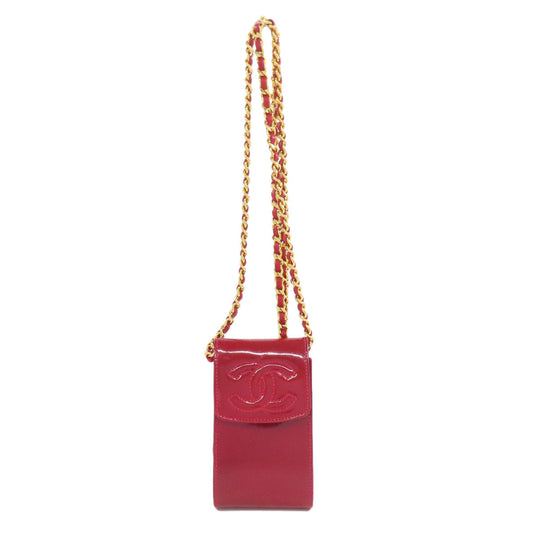 CHANEL Accessory pouch enamel Red COCO Mark ChainShoulder