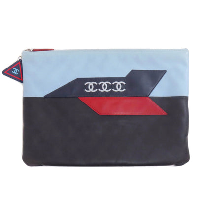 CHANEL Clutch bag leather blue COCO Mark Bicolor