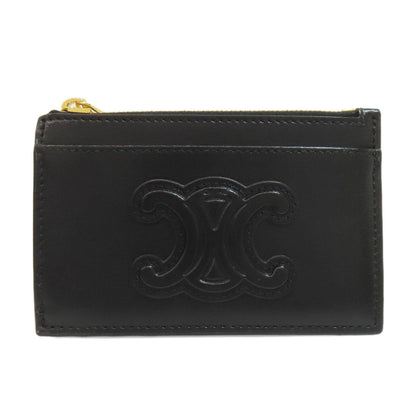 CELINE Coin case leather black Triomphe