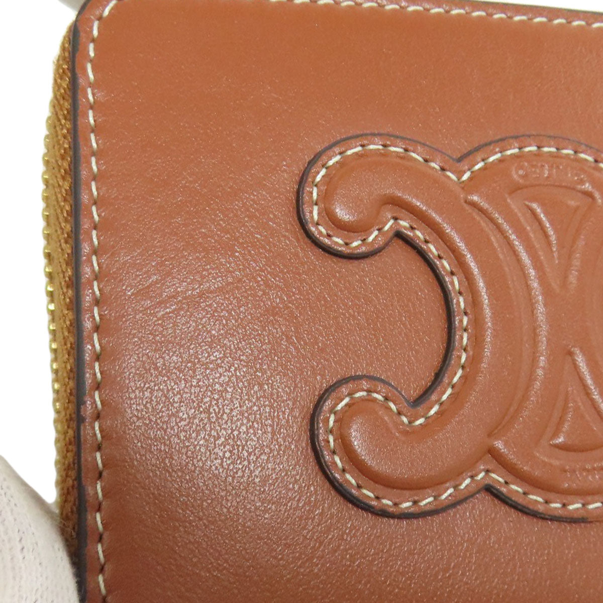 CELINE Coin case leather Brown Triomphe