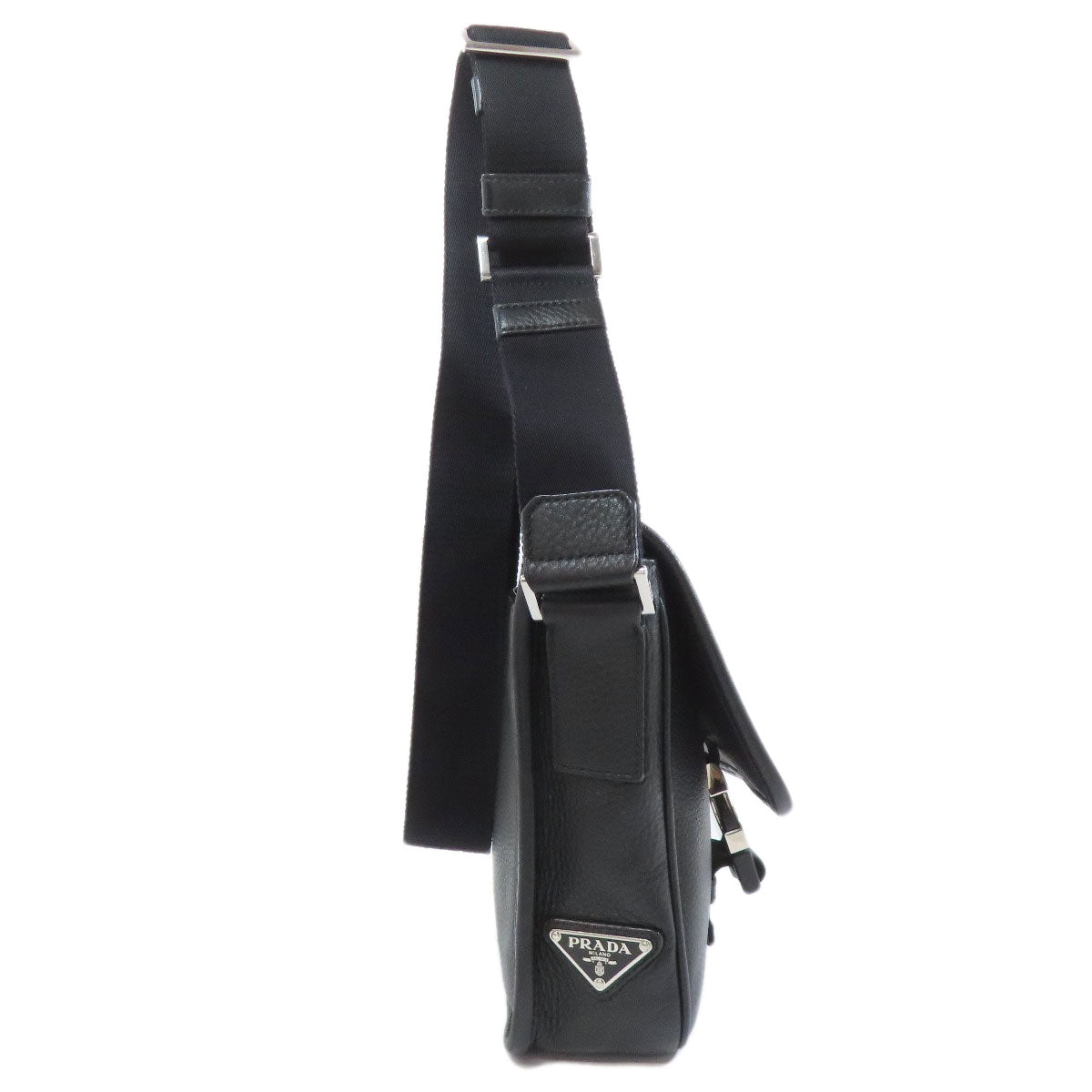 PRADA Shoulder Bag Calfskin black logoMetal