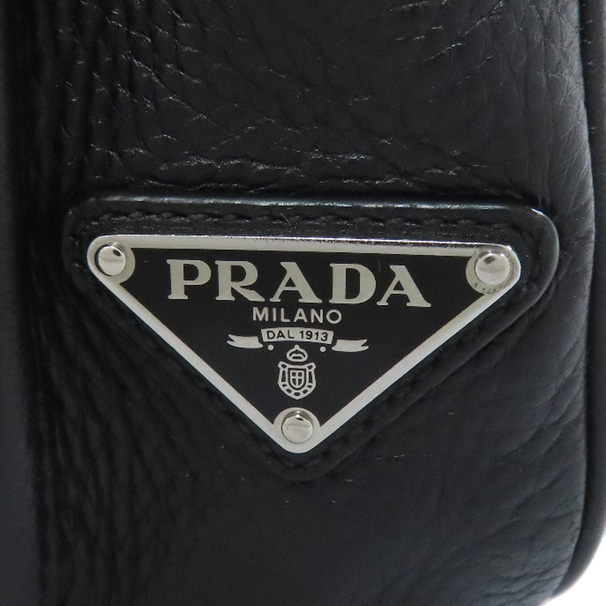 PRADA Shoulder Bag Calfskin black logoMetal