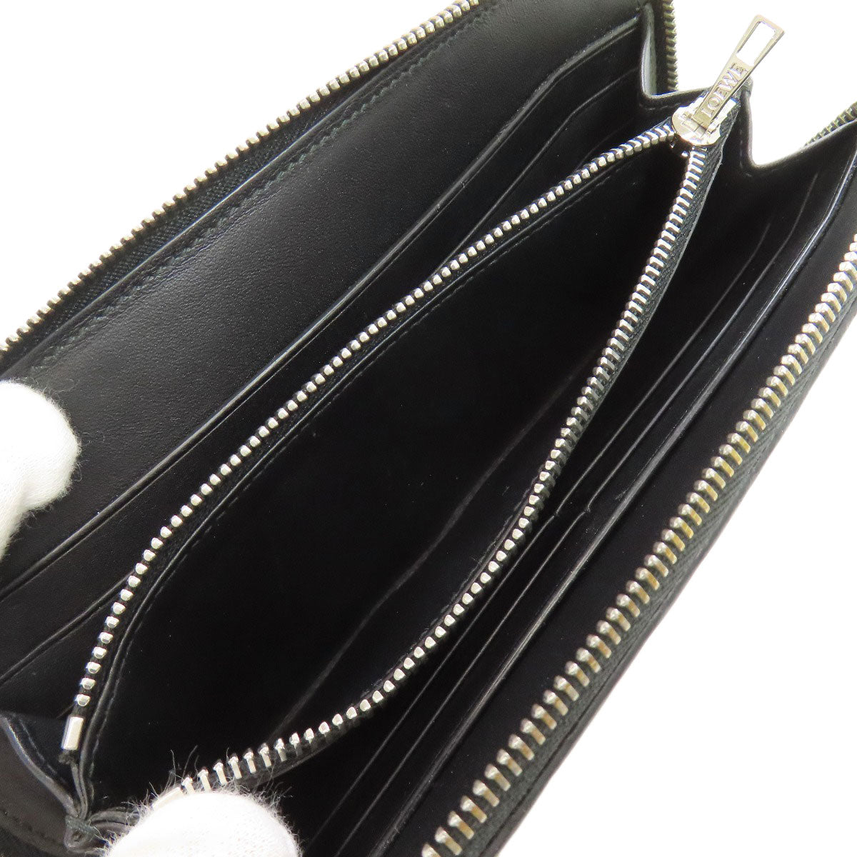 LOEWE Long Wallet Purse leather black Anagram embossing