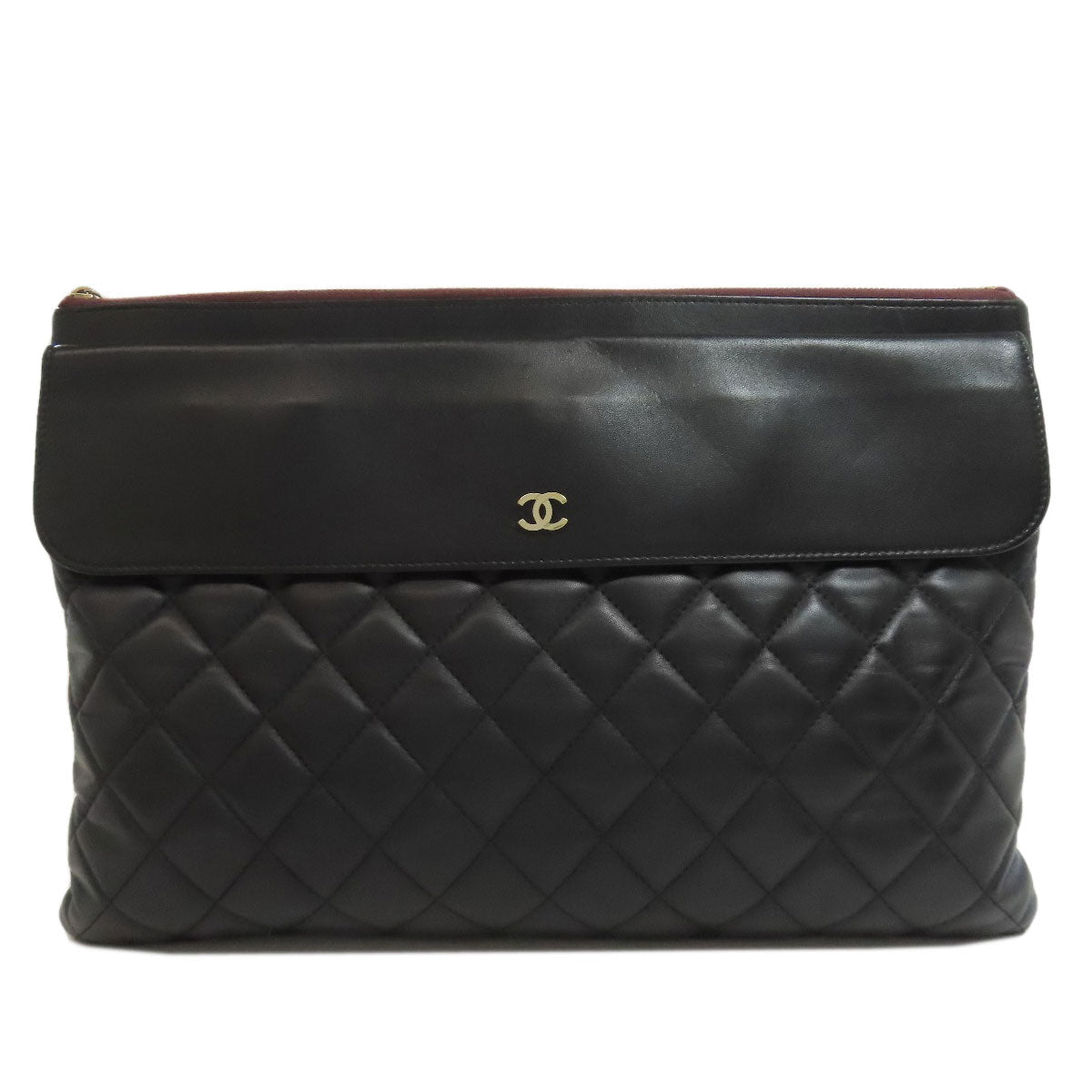 CHANEL Clutch bag lambskin black Matelasse COCO Mark SilverMetal