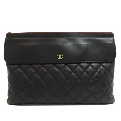 CHANEL Clutch bag lambskin black Matelasse COCO Mark SilverMetal