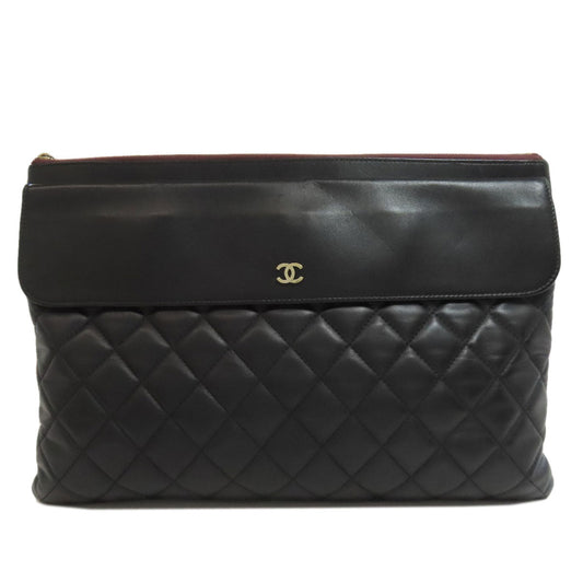 CHANEL Clutch bag lambskin black Matelasse COCO Mark SilverMetal