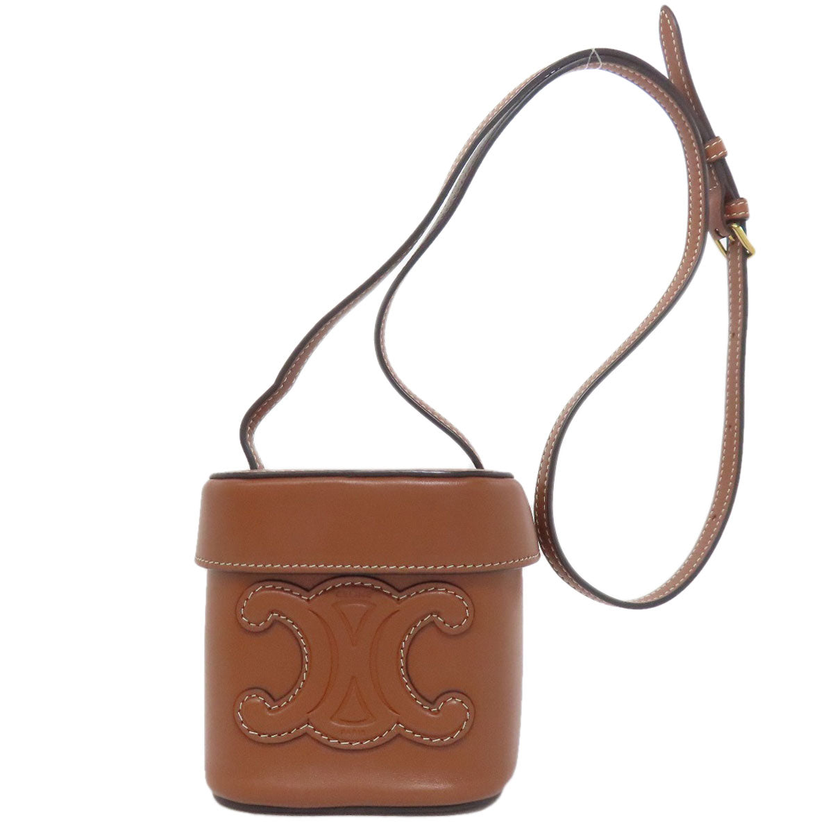 CELINE Shoulder Bag Calfskin Brown small box cuir triomphe