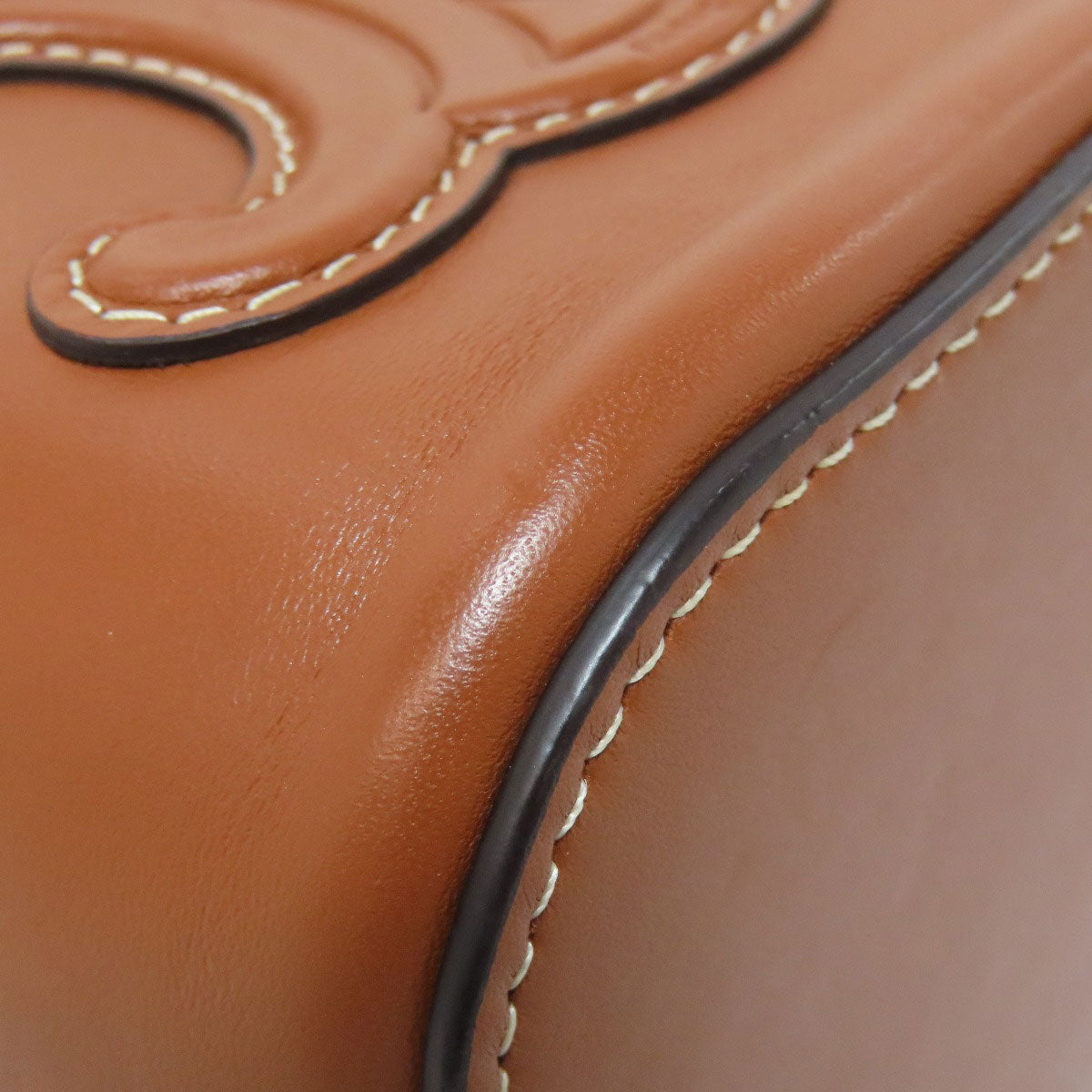 CELINE Shoulder Bag Calfskin Brown small box cuir triomphe