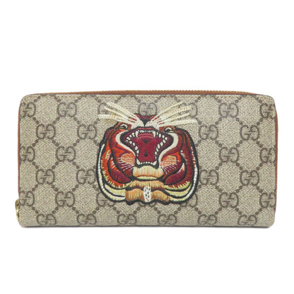 GUCCI Long Wallet Purse 456863 PVC Brown Tiger GG Supreme
