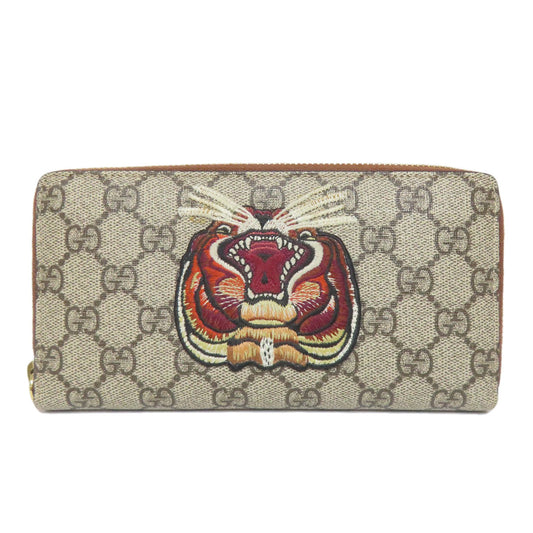 GUCCI Long Wallet Purse 456863 PVC Brown Tiger GG Supreme