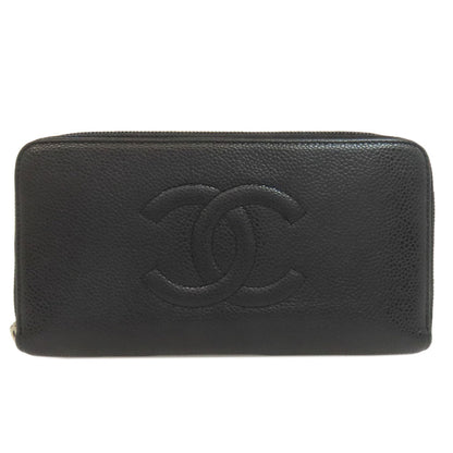 CHANEL Long Wallet Purse Grained Calfskin Skin black COCO Mark