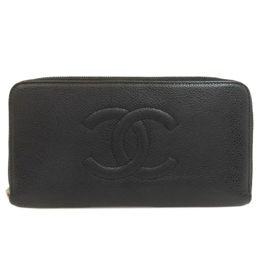 CHANEL Long Wallet Purse Grained Calfskin Skin black COCO Mark