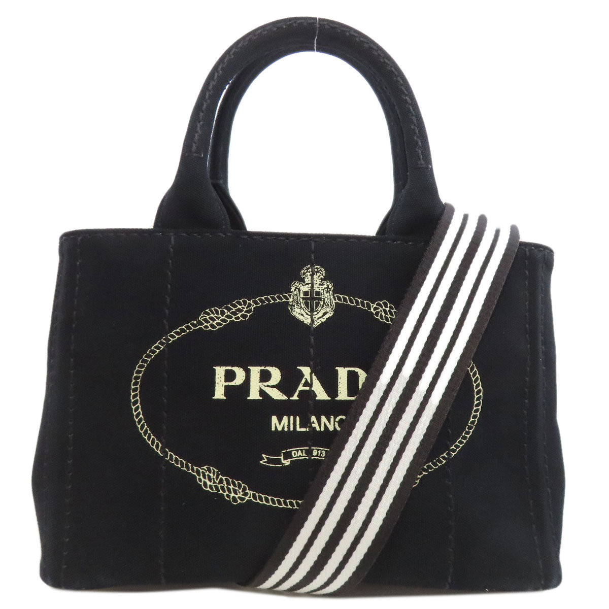 PRADA Handbag canvas black Canapa mini 2 WAY