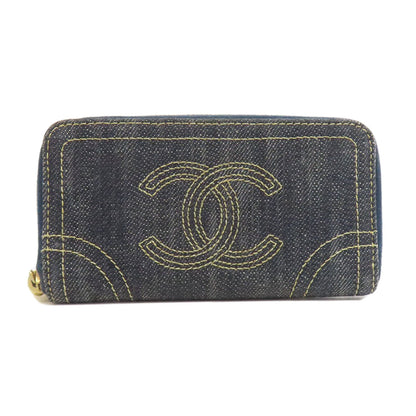 CHANEL Coin case denim blue COCO Mark stitch