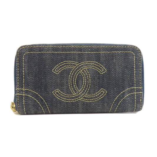 CHANEL Coin case denim blue COCO Mark stitch