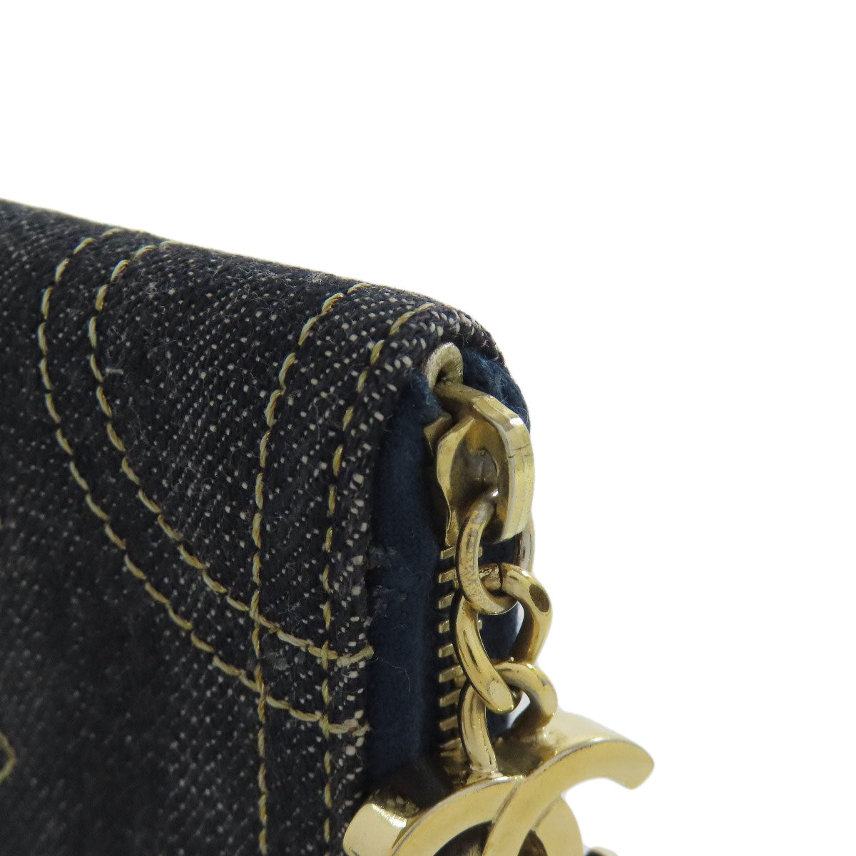 CHANEL Coin case denim blue COCO Mark stitch