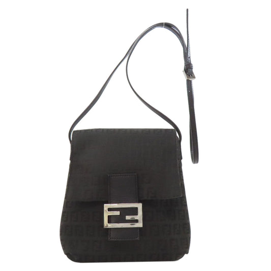 FENDI Shoulder Bag canvas black Zucca Pattern
