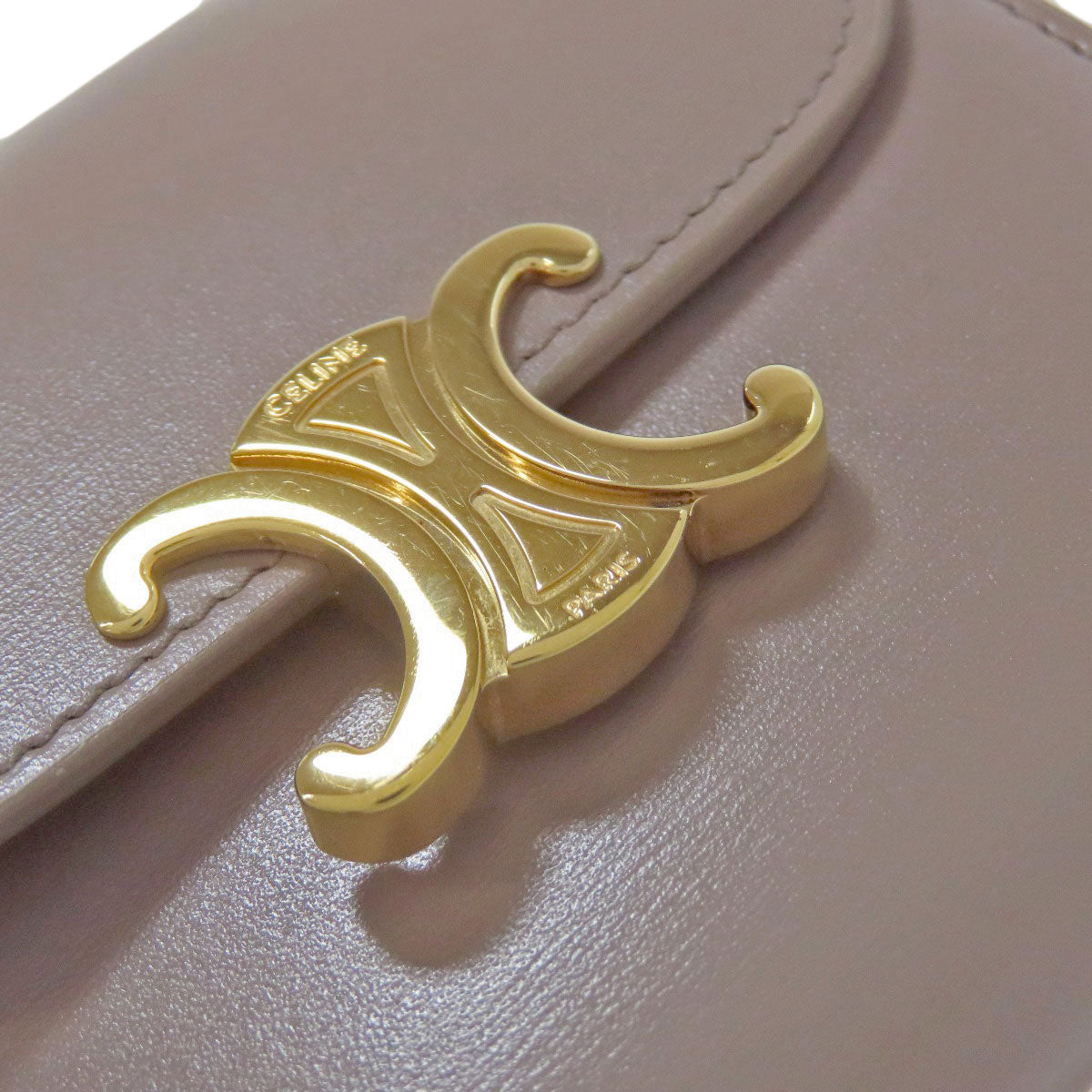 CELINE Bifold Wallet leather gray Triomphe Flap