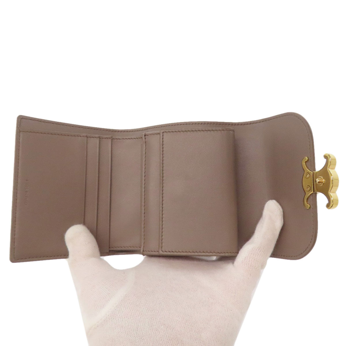 CELINE Bifold Wallet leather gray Triomphe Flap