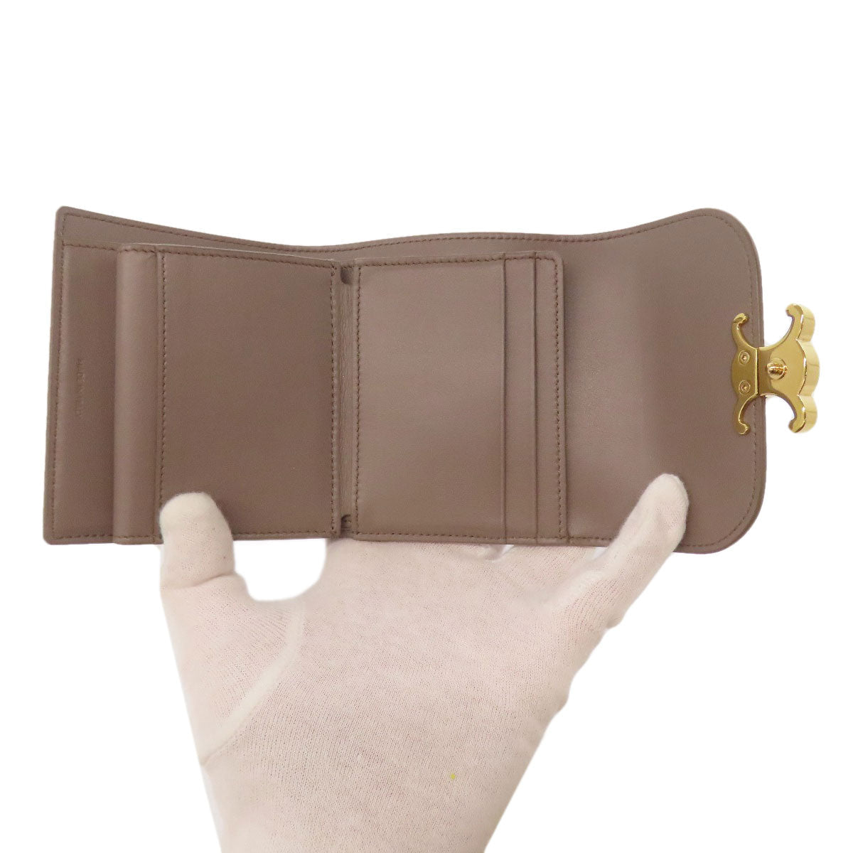 CELINE Bifold Wallet leather gray Triomphe Flap