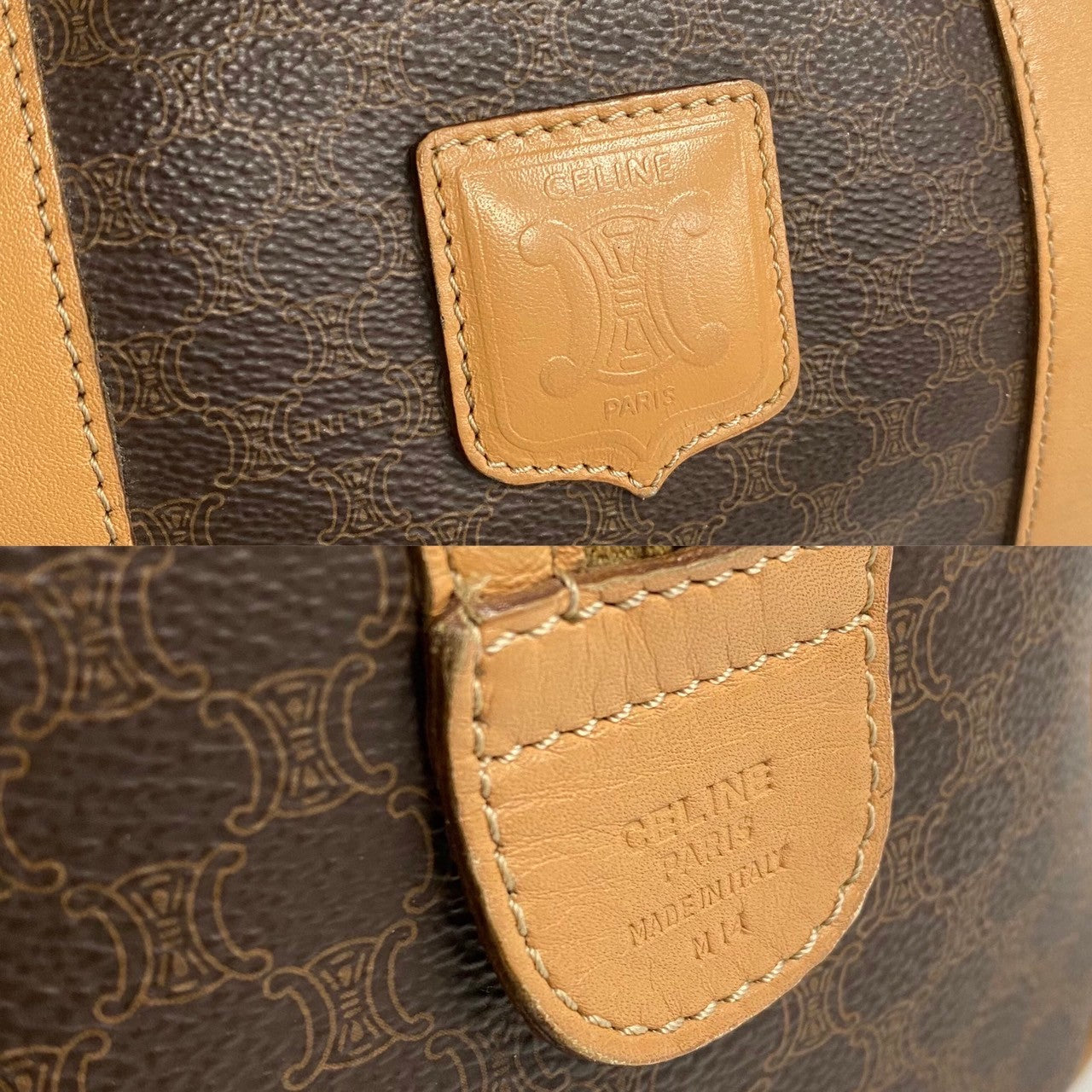 CELINE Handbag Leather, PVC Brown Macadam Blason Triomphe Pattern Women(Unisex) Used Authentic