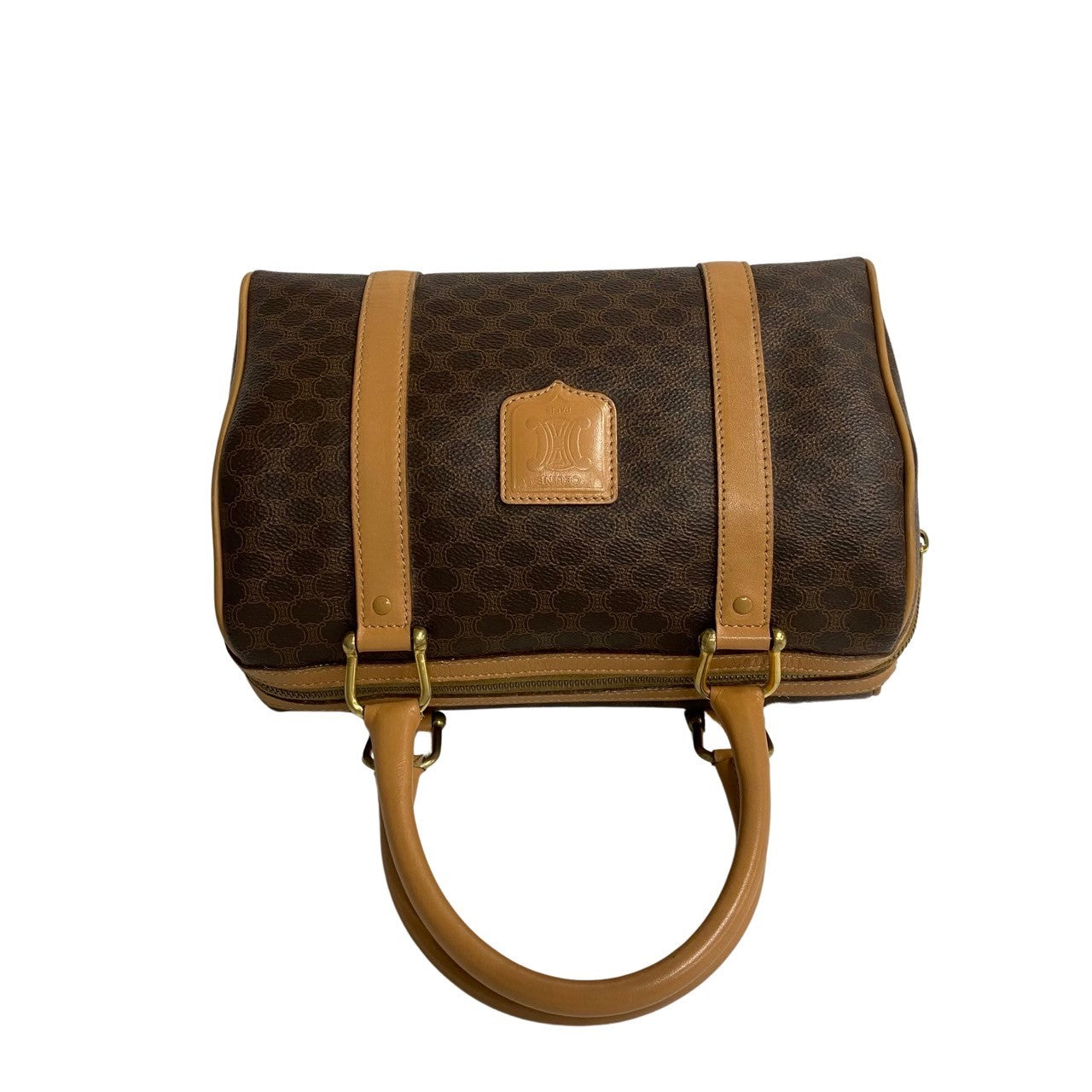CELINE Handbag Leather, PVC Brown Macadam Blason Triomphe Pattern Women(Unisex) Used Authentic