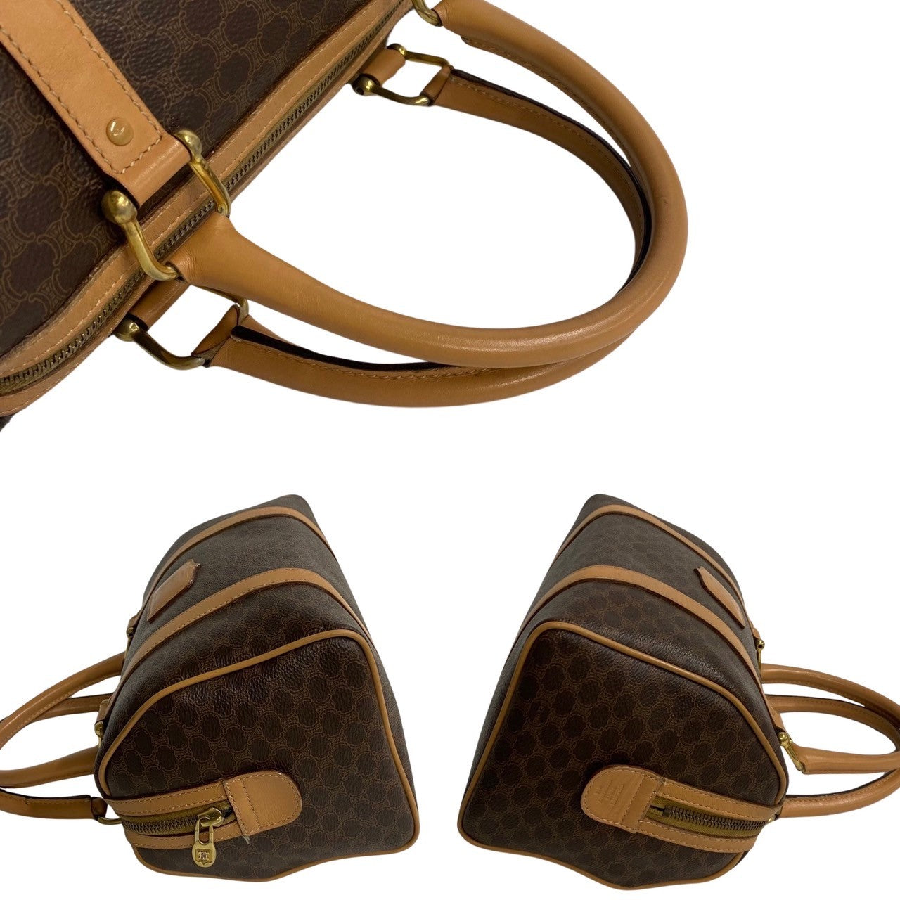CELINE Handbag Leather, PVC Brown Macadam Blason Triomphe Pattern Women(Unisex) Used Authentic