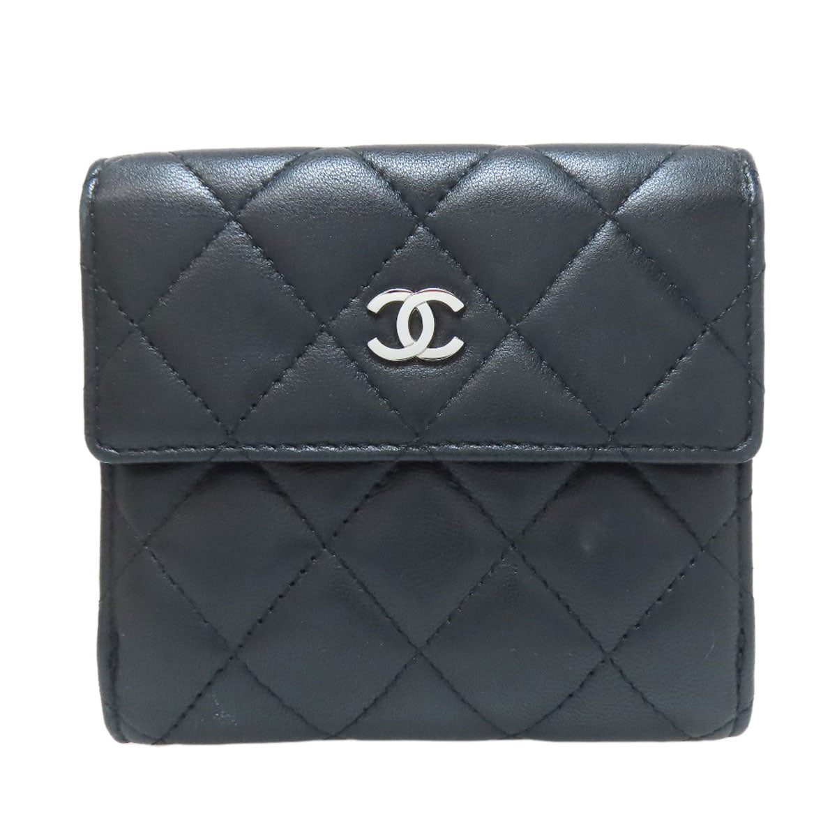 CHANEL Bifold Wallet lambskin black COCO Mark Matelasse SilverMetal