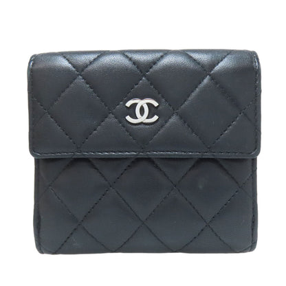 CHANEL Bifold Wallet lambskin black COCO Mark Matelasse SilverMetal