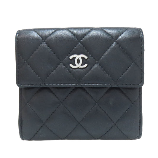 CHANEL Bifold Wallet lambskin black COCO Mark Matelasse SilverMetal