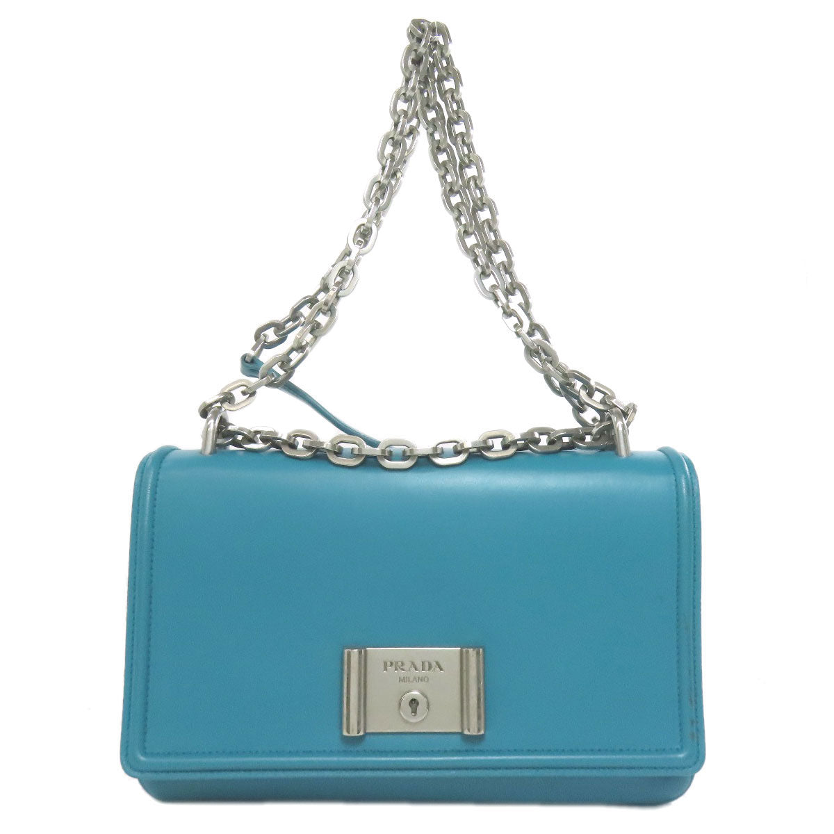 PRADA Shoulder Bag leather green ChainShoulder