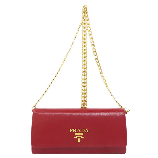 PRADA Long Wallet Purse Safiano Red Chain wallet
