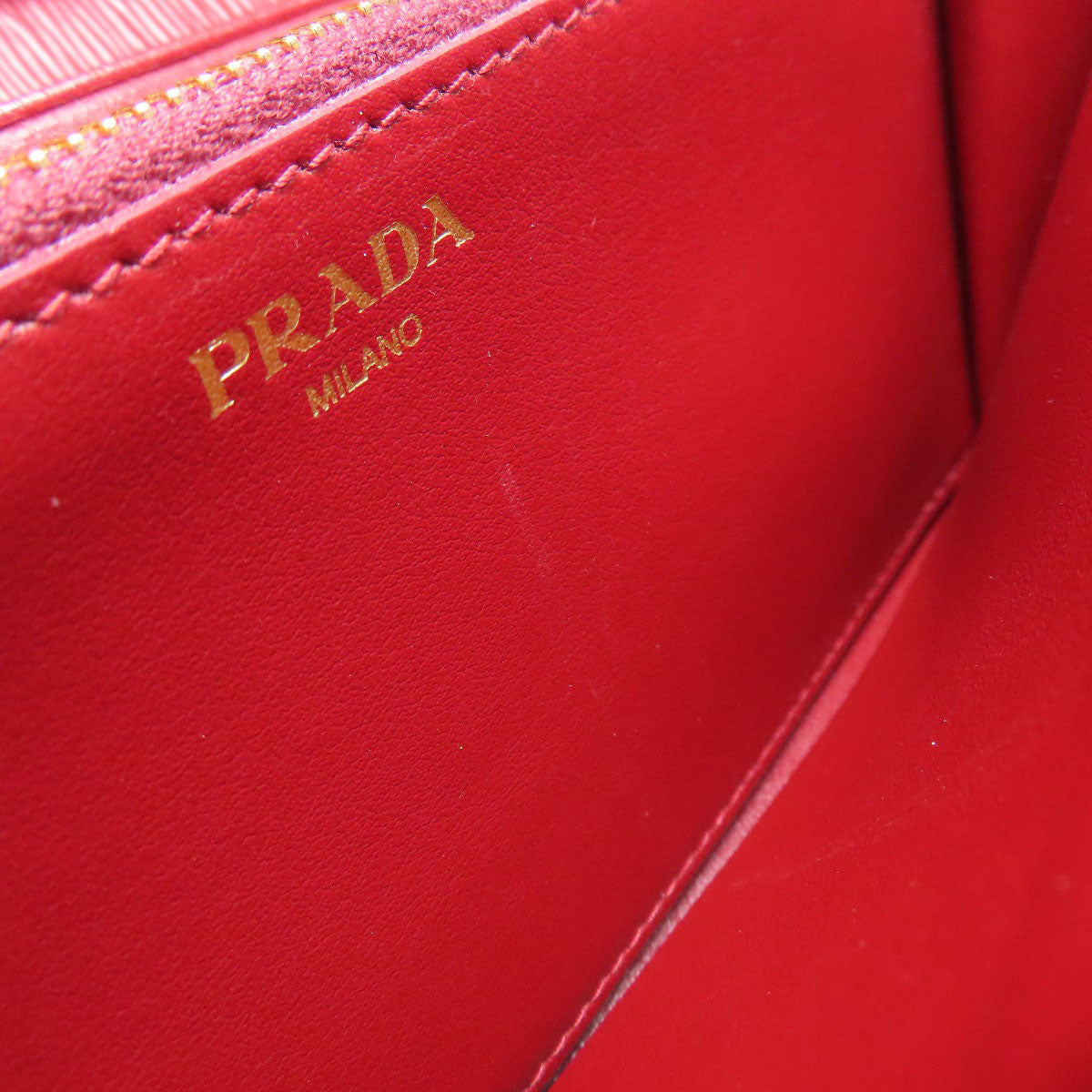 PRADA Long Wallet Purse Safiano Red Chain wallet