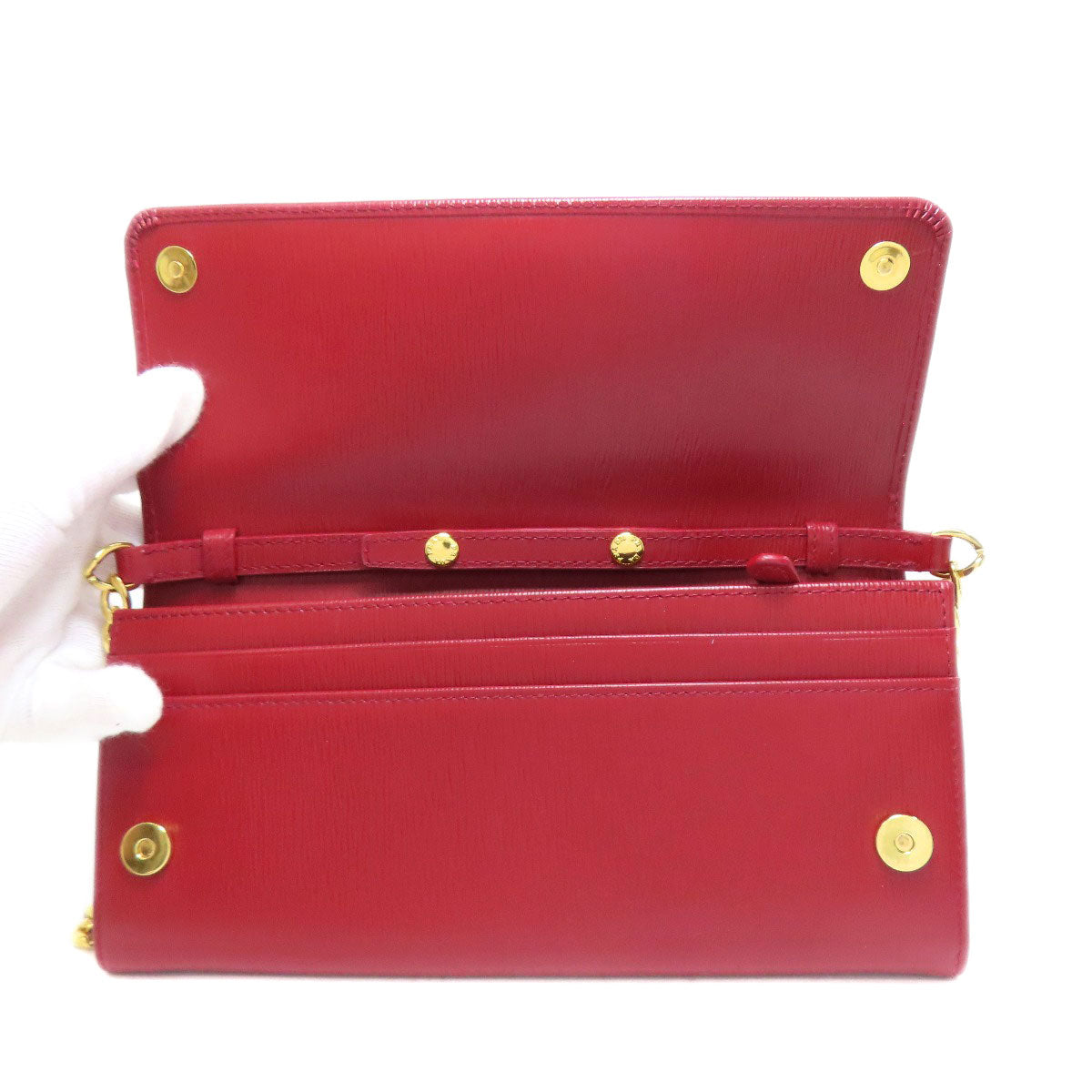 PRADA Long Wallet Purse Safiano Red Chain wallet