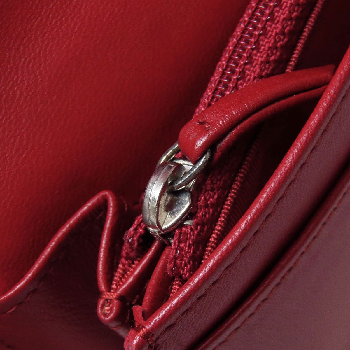 CHANEL Long Wallet Purse lambskin Red Matelasse COCO Mark SilverMetal