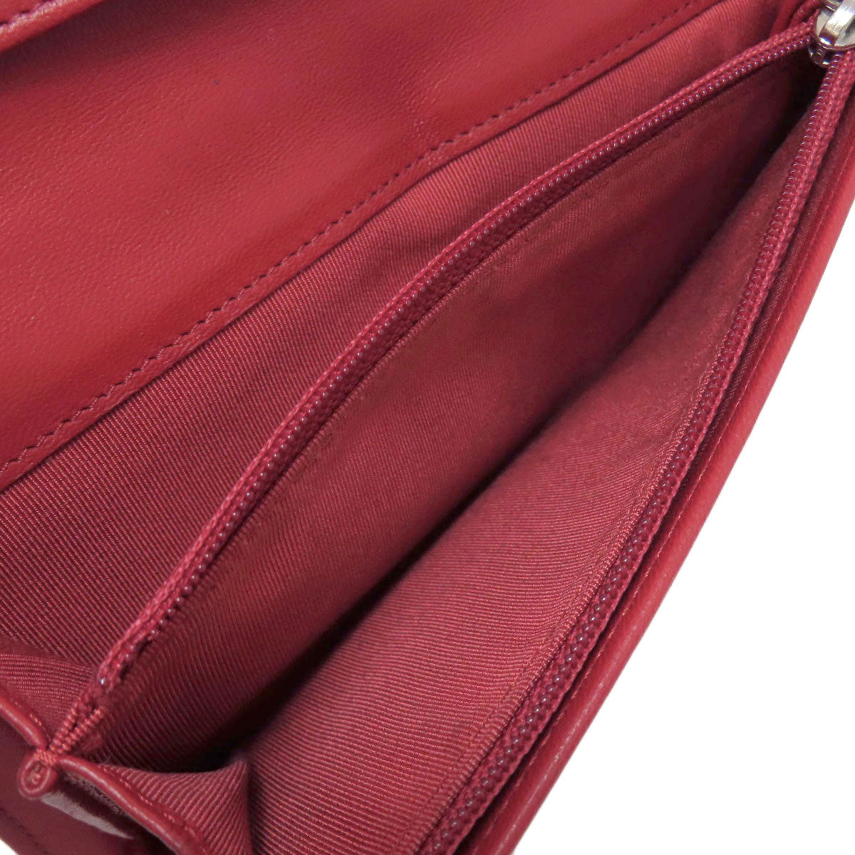 CHANEL Long Wallet Purse lambskin Red Matelasse COCO Mark SilverMetal
