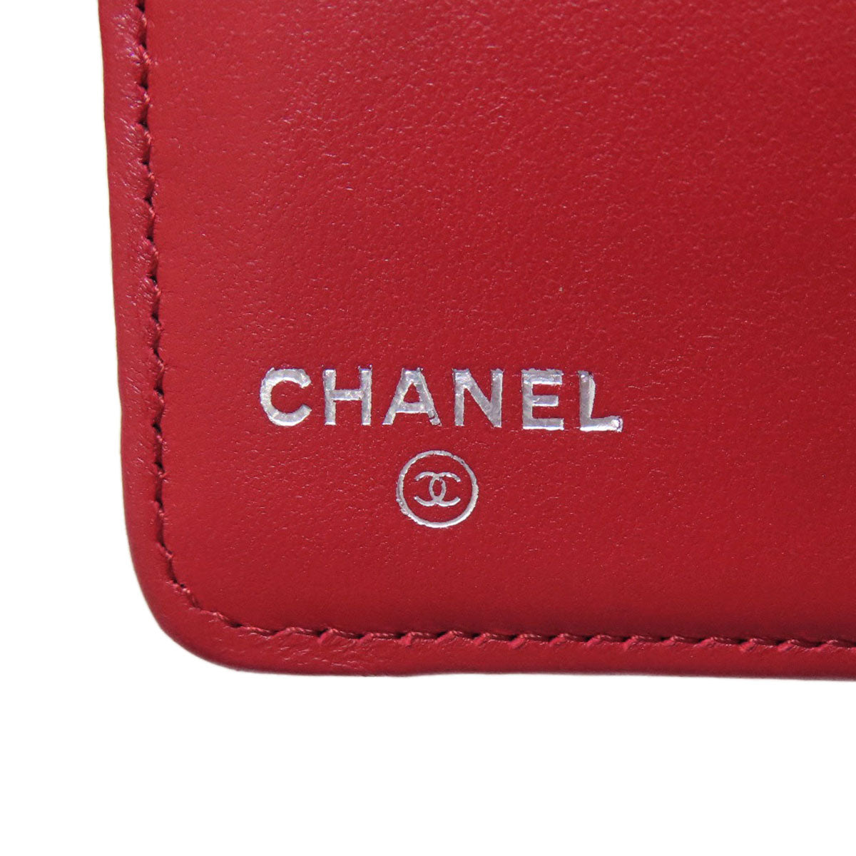 CHANEL Long Wallet Purse lambskin Red Matelasse COCO Mark SilverMetal