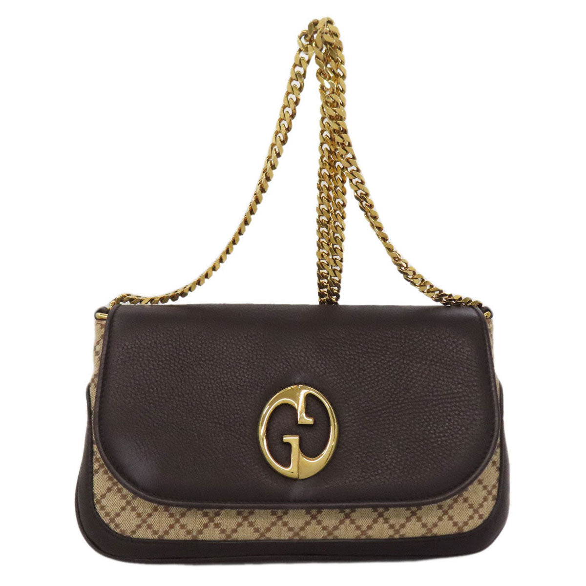 GUCCI Shoulder Bag 251820 canvas Brown Diamante ChainShoulder