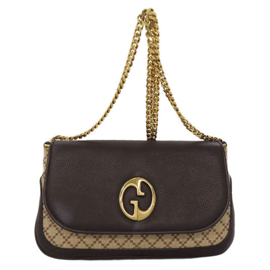 GUCCI Shoulder Bag 251820 canvas Brown Diamante ChainShoulder