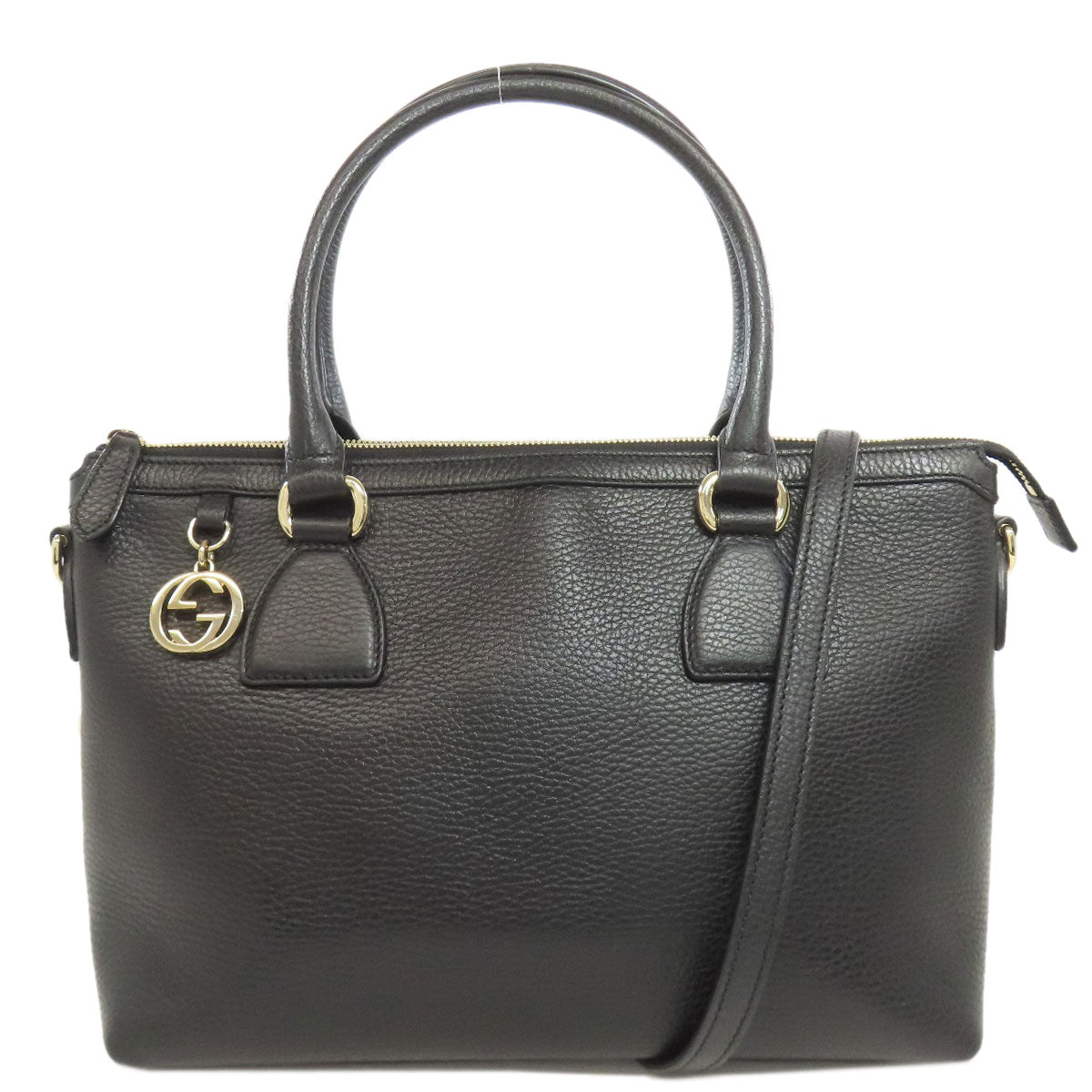 GUCCI Tote Bag 449659 leather black Interlocking G Outlet 2WAY