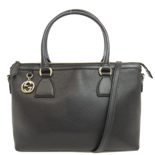 GUCCI Tote Bag 449659 leather black Interlocking G Outlet 2WAY