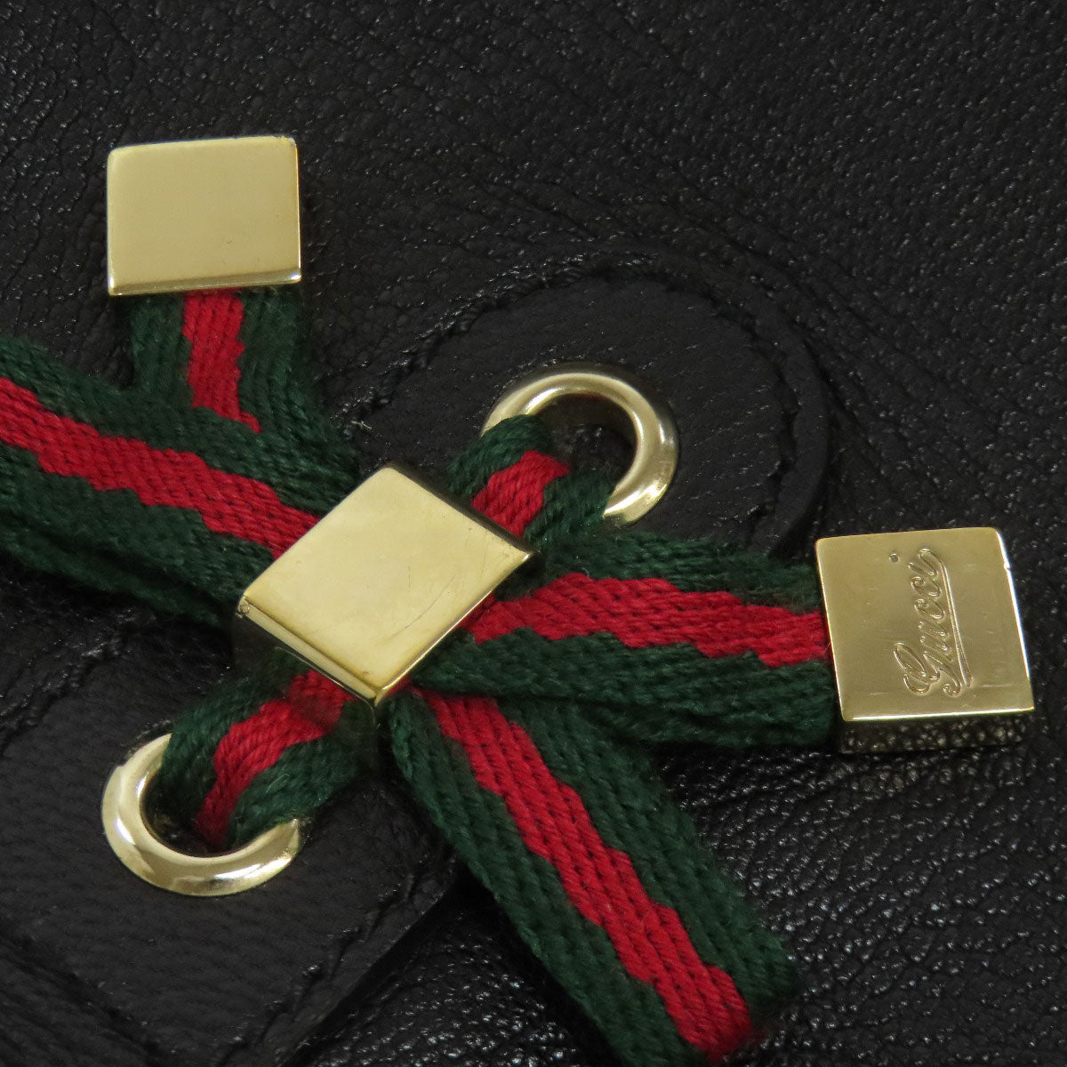 GUCCI Tote Bag 163805 leather black GG Princey Ribbon