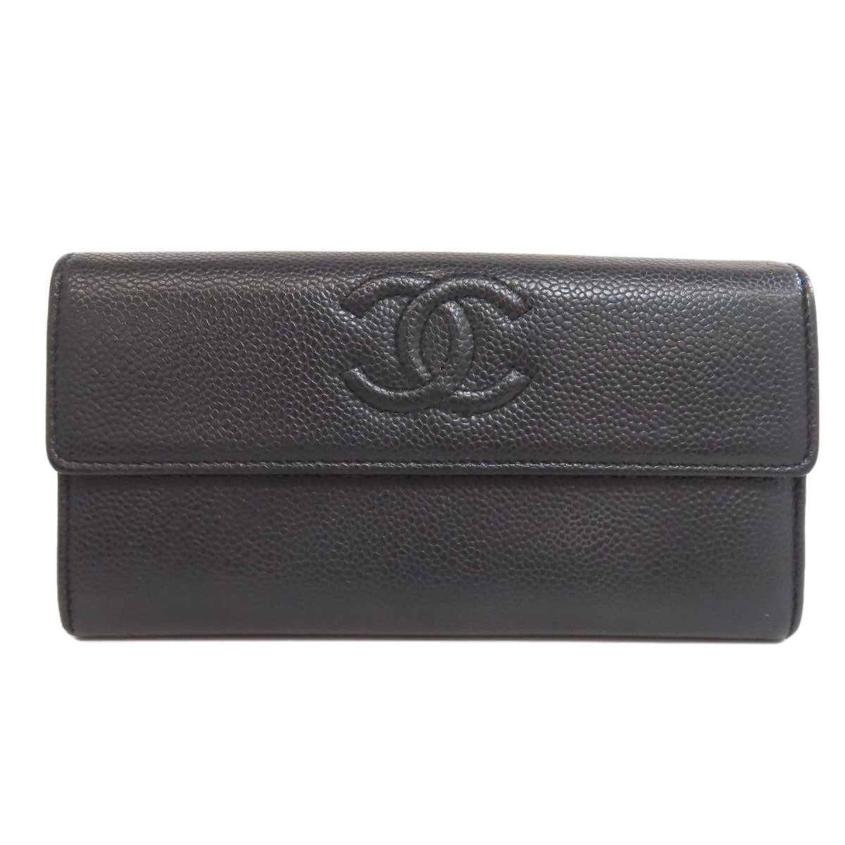 CHANEL Long Wallet Purse Grained Calfskin Skin black COCO Mark SilverMetal
