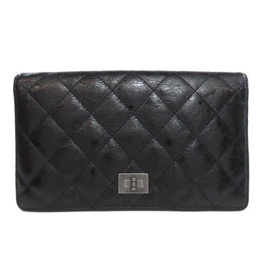 CHANEL Long Wallet Purse Calfskin black 2.55 Matelasse SilverMetal