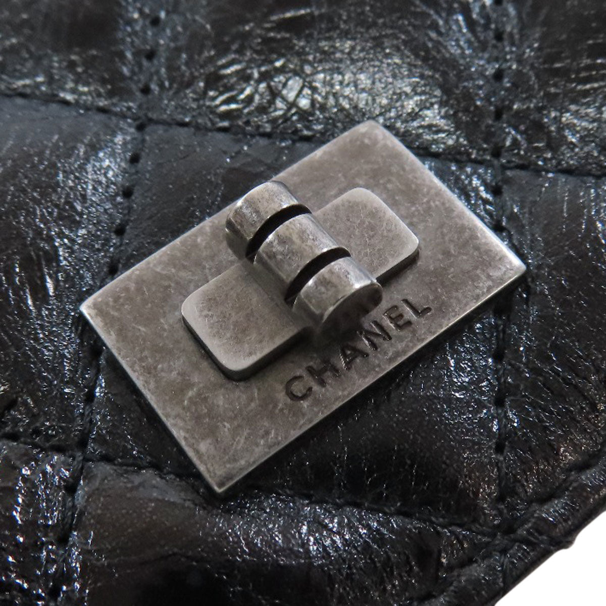 CHANEL Long Wallet Purse Calfskin black 2.55 Matelasse SilverMetal